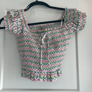 Zara cropped shirt with floral pattern size medium